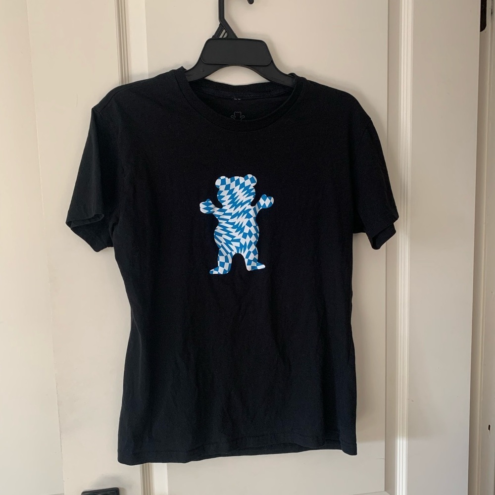 Black T-Shirt with Blue and White Bear Graphic Grizzly Griptape Size Medium